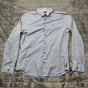 Armani Exchange Mens Blue White Micro Stripe Button Down Shirt Long Sleeve M